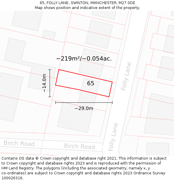65, FOLLY LANE, SWINTON, MANCHESTER, M27 0DE: Plot and title map