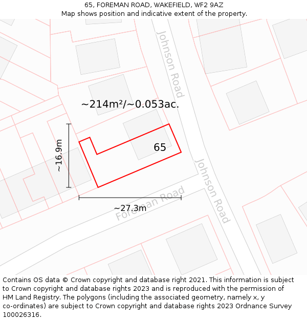 65, FOREMAN ROAD, WAKEFIELD, WF2 9AZ: Plot and title map