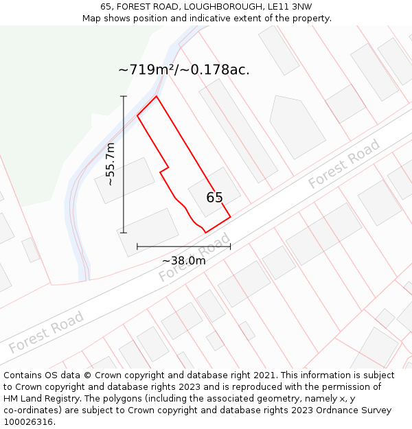 65, FOREST ROAD, LOUGHBOROUGH, LE11 3NW: Plot and title map