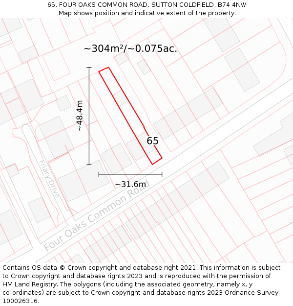 65, FOUR OAKS COMMON ROAD, SUTTON COLDFIELD, B74 4NW: Plot and title map