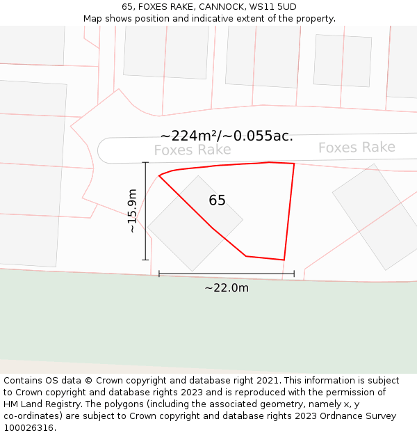 65, FOXES RAKE, CANNOCK, WS11 5UD: Plot and title map