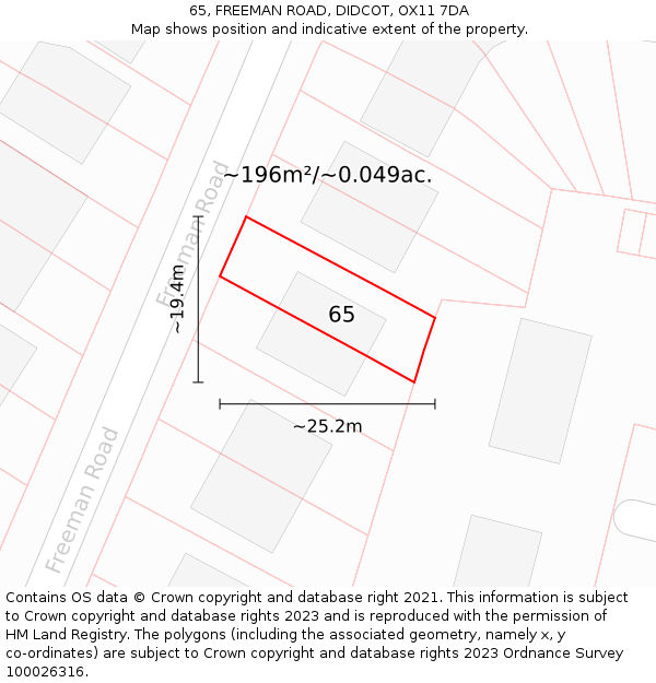 65, FREEMAN ROAD, DIDCOT, OX11 7DA: Plot and title map