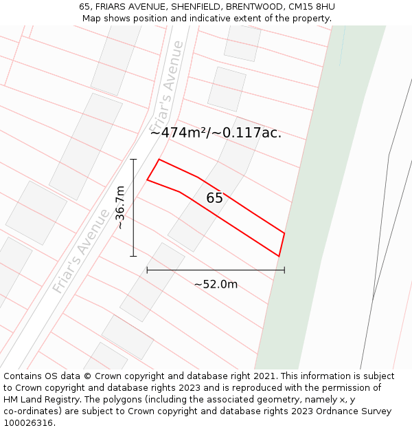 65, FRIARS AVENUE, SHENFIELD, BRENTWOOD, CM15 8HU: Plot and title map