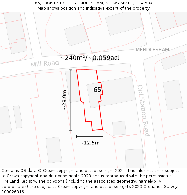 65, FRONT STREET, MENDLESHAM, STOWMARKET, IP14 5RX: Plot and title map