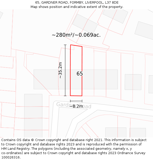 65, GARDNER ROAD, FORMBY, LIVERPOOL, L37 8DE: Plot and title map