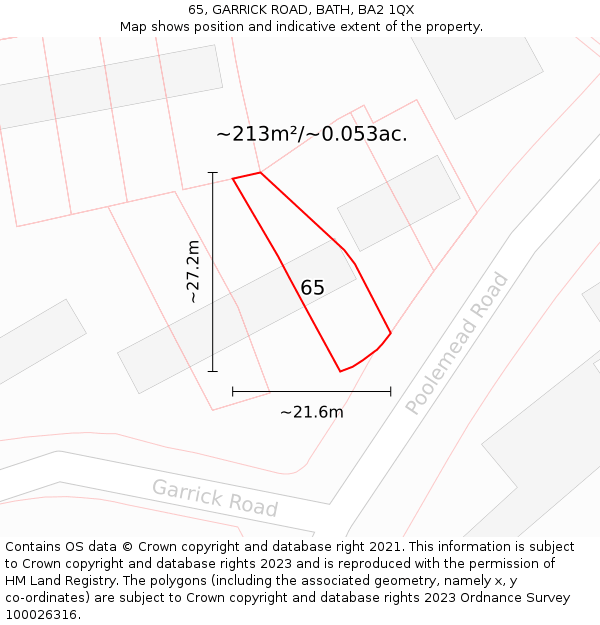 65, GARRICK ROAD, BATH, BA2 1QX: Plot and title map