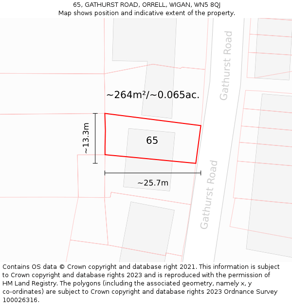 65, GATHURST ROAD, ORRELL, WIGAN, WN5 8QJ: Plot and title map