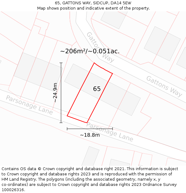 65, GATTONS WAY, SIDCUP, DA14 5EW: Plot and title map