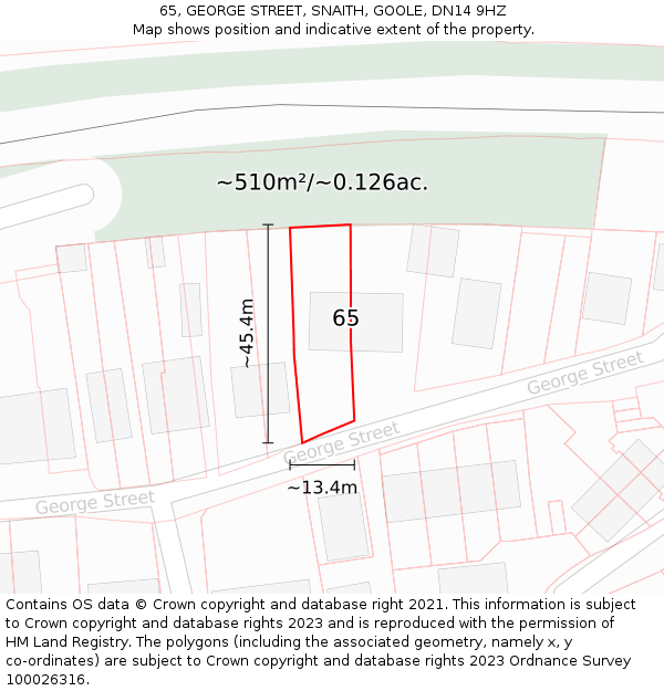 65, GEORGE STREET, SNAITH, GOOLE, DN14 9HZ: Plot and title map