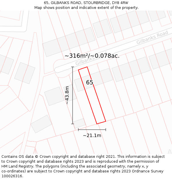 65, GILBANKS ROAD, STOURBRIDGE, DY8 4RW: Plot and title map