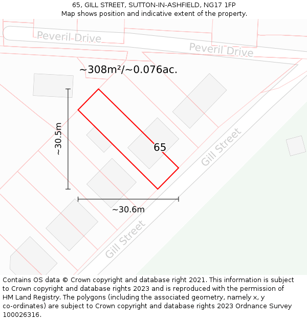 65, GILL STREET, SUTTON-IN-ASHFIELD, NG17 1FP: Plot and title map