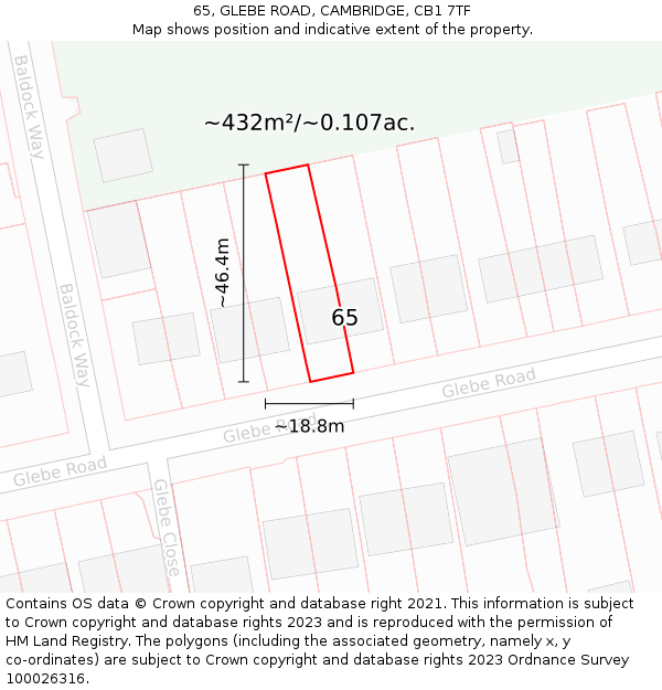 65, GLEBE ROAD, CAMBRIDGE, CB1 7TF: Plot and title map
