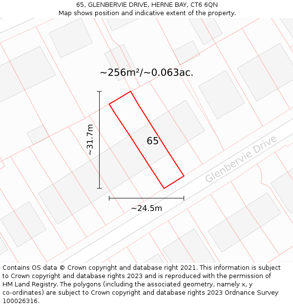 65, GLENBERVIE DRIVE, HERNE BAY, CT6 6QN: Plot and title map
