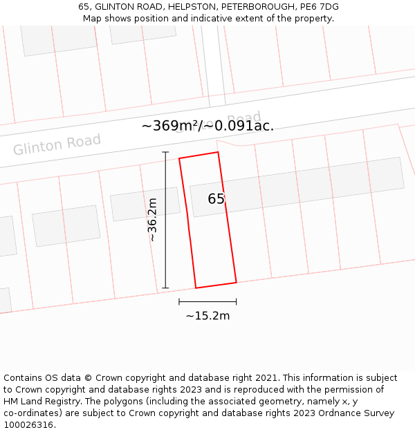65, GLINTON ROAD, HELPSTON, PETERBOROUGH, PE6 7DG: Plot and title map