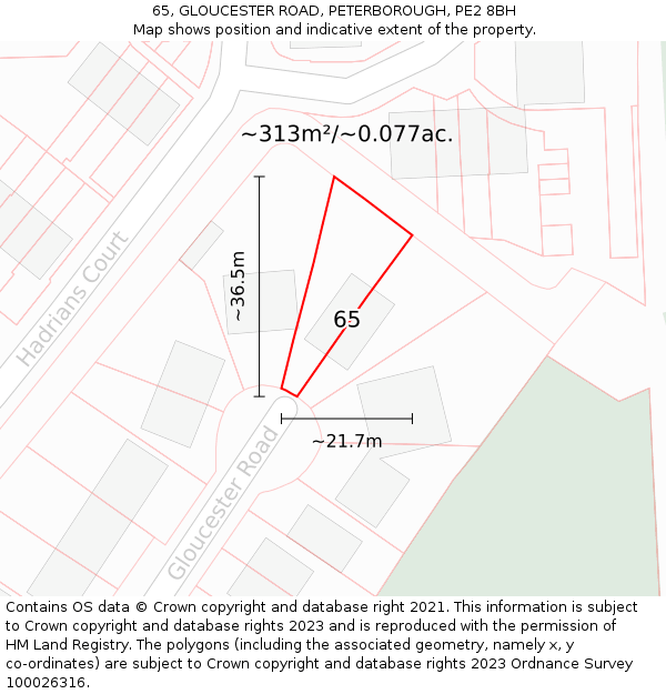 65, GLOUCESTER ROAD, PETERBOROUGH, PE2 8BH: Plot and title map