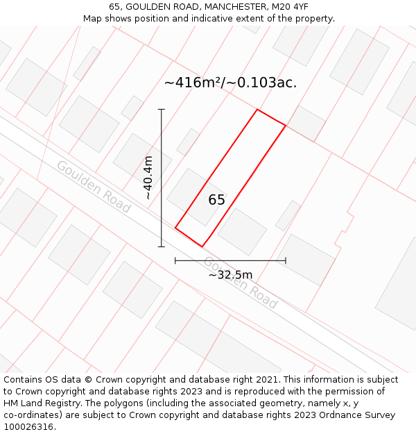 65, GOULDEN ROAD, MANCHESTER, M20 4YF: Plot and title map