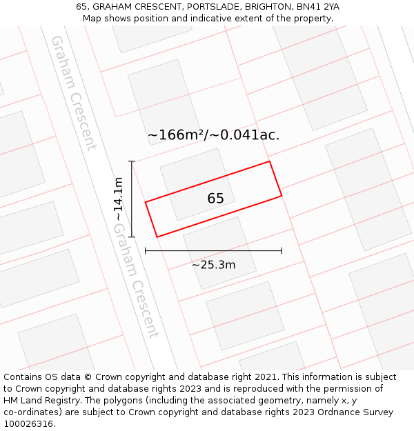 65, GRAHAM CRESCENT, PORTSLADE, BRIGHTON, BN41 2YA: Plot and title map