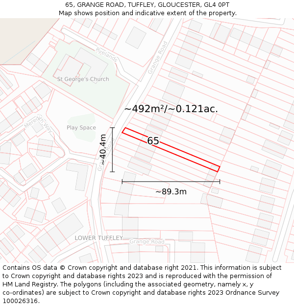 65, GRANGE ROAD, TUFFLEY, GLOUCESTER, GL4 0PT: Plot and title map