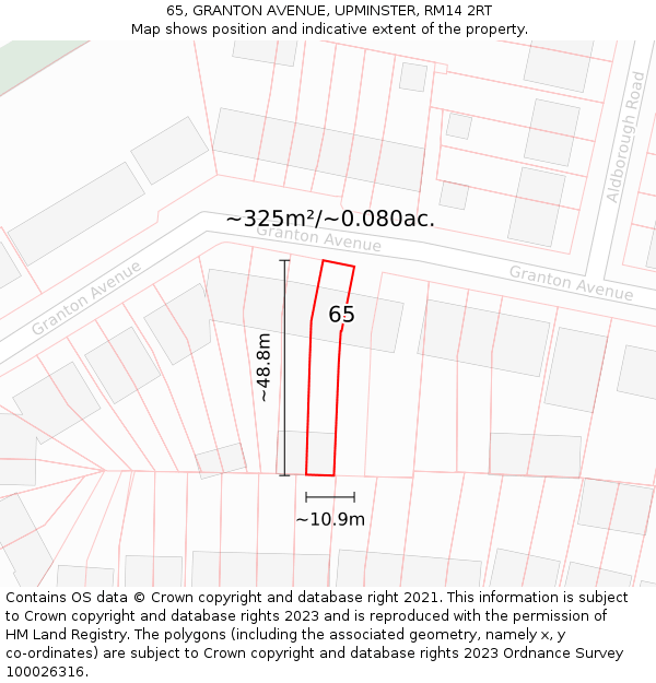 65, GRANTON AVENUE, UPMINSTER, RM14 2RT: Plot and title map