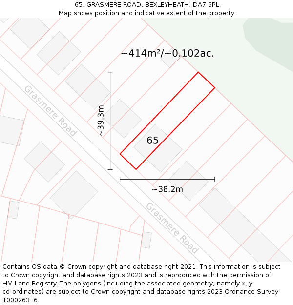 65, GRASMERE ROAD, BEXLEYHEATH, DA7 6PL: Plot and title map