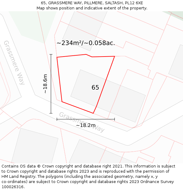 65, GRASSMERE WAY, PILLMERE, SALTASH, PL12 6XE: Plot and title map