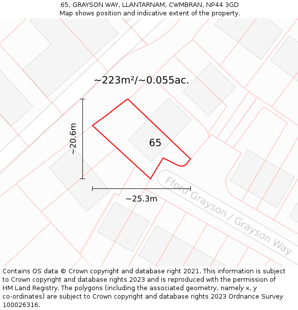 65, GRAYSON WAY, LLANTARNAM, CWMBRAN, NP44 3GD: Plot and title map