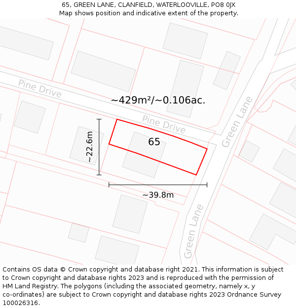 65, GREEN LANE, CLANFIELD, WATERLOOVILLE, PO8 0JX: Plot and title map
