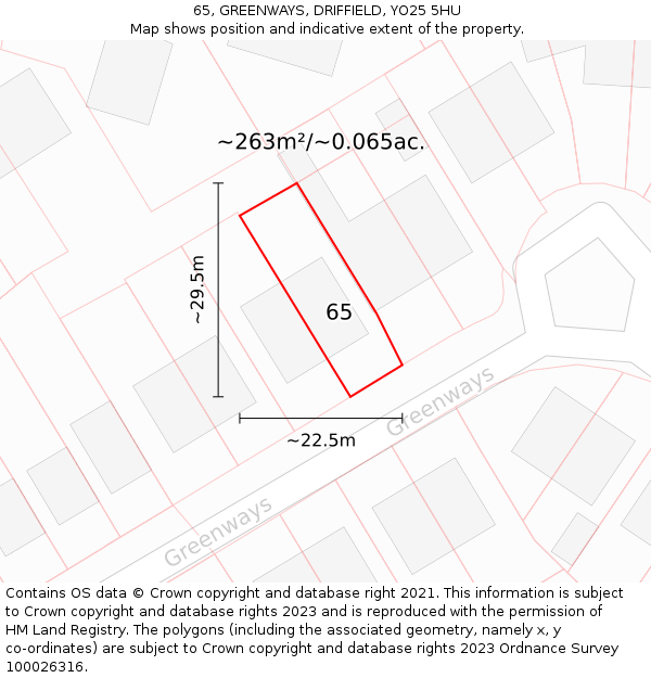 65, GREENWAYS, DRIFFIELD, YO25 5HU: Plot and title map