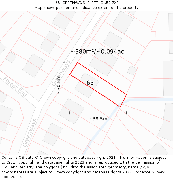65, GREENWAYS, FLEET, GU52 7XF: Plot and title map
