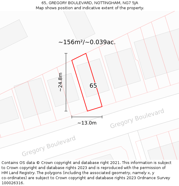 65, GREGORY BOULEVARD, NOTTINGHAM, NG7 5JA: Plot and title map