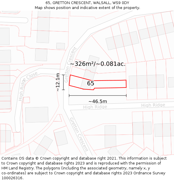 65, GRETTON CRESCENT, WALSALL, WS9 0DY: Plot and title map