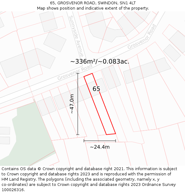 65, GROSVENOR ROAD, SWINDON, SN1 4LT: Plot and title map