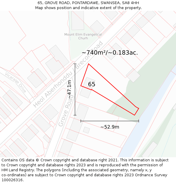 65, GROVE ROAD, PONTARDAWE, SWANSEA, SA8 4HH: Plot and title map