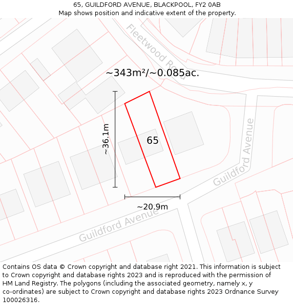 65, GUILDFORD AVENUE, BLACKPOOL, FY2 0AB: Plot and title map