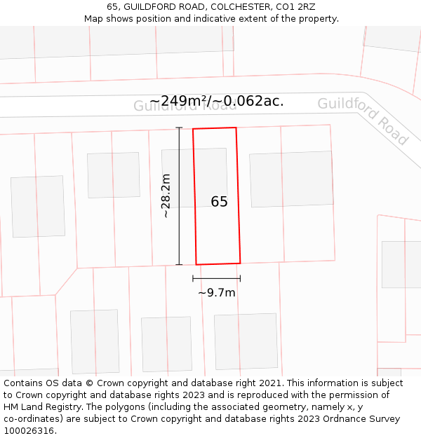 65, GUILDFORD ROAD, COLCHESTER, CO1 2RZ: Plot and title map
