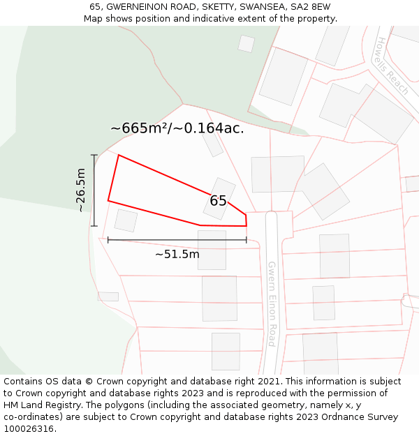65, GWERNEINON ROAD, SKETTY, SWANSEA, SA2 8EW: Plot and title map