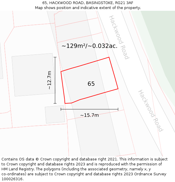65, HACKWOOD ROAD, BASINGSTOKE, RG21 3AF: Plot and title map