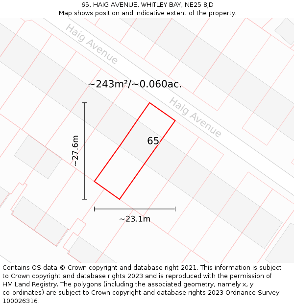 65, HAIG AVENUE, WHITLEY BAY, NE25 8JD: Plot and title map