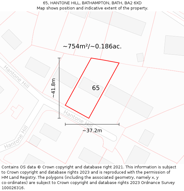 65, HANTONE HILL, BATHAMPTON, BATH, BA2 6XD: Plot and title map