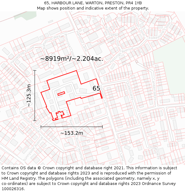 65, HARBOUR LANE, WARTON, PRESTON, PR4 1YB: Plot and title map