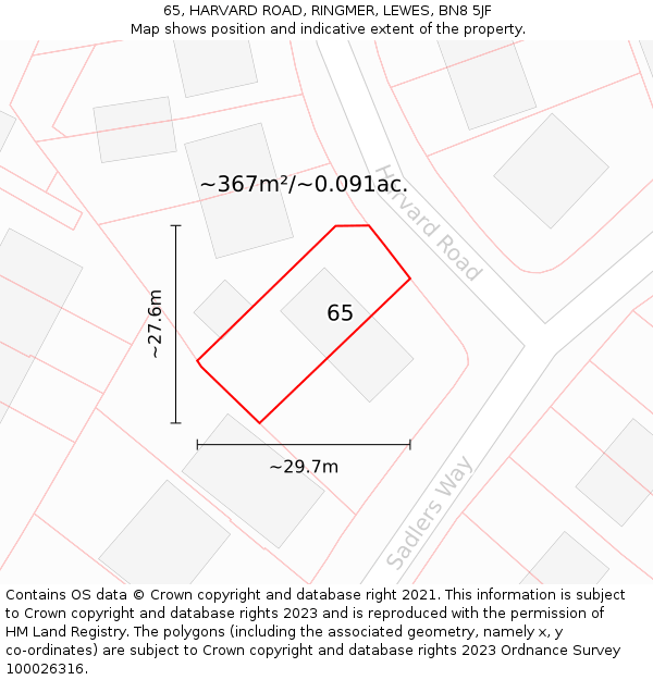 65, HARVARD ROAD, RINGMER, LEWES, BN8 5JF: Plot and title map