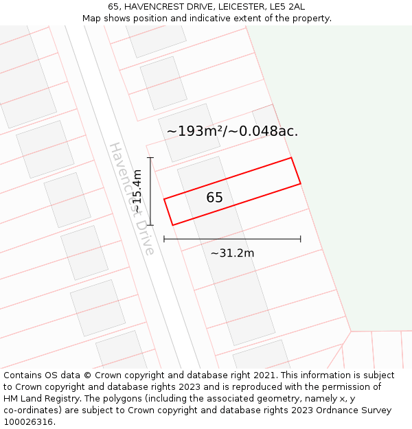 65, HAVENCREST DRIVE, LEICESTER, LE5 2AL: Plot and title map