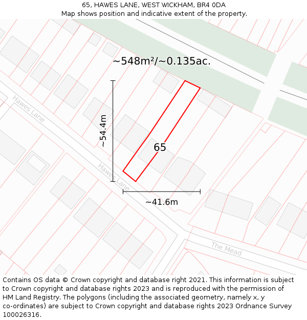 65, HAWES LANE, WEST WICKHAM, BR4 0DA: Plot and title map