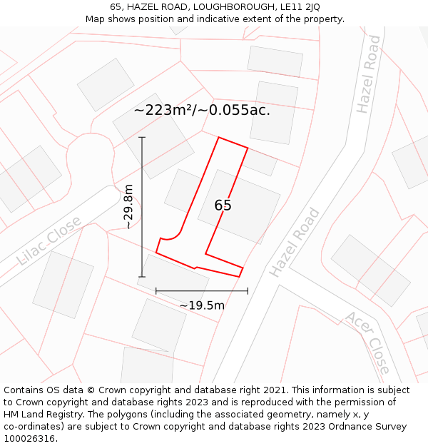 65, HAZEL ROAD, LOUGHBOROUGH, LE11 2JQ: Plot and title map