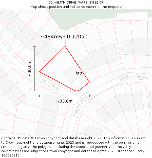 65, HEATH DRIVE, WARE, SG12 0RJ: Plot and title map