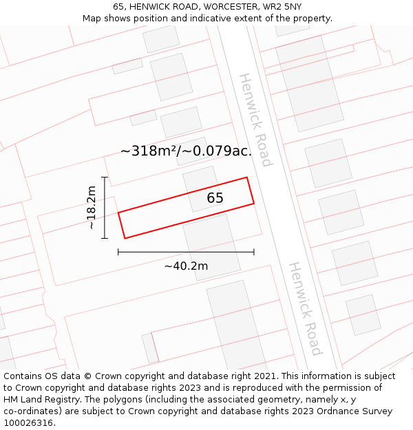 65, HENWICK ROAD, WORCESTER, WR2 5NY: Plot and title map