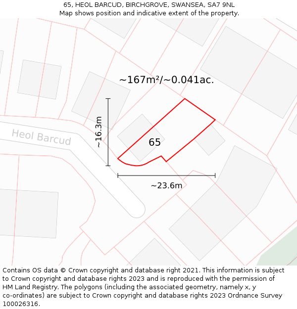 65, HEOL BARCUD, BIRCHGROVE, SWANSEA, SA7 9NL: Plot and title map