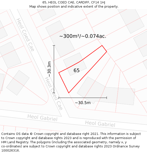 65, HEOL COED CAE, CARDIFF, CF14 1HJ: Plot and title map