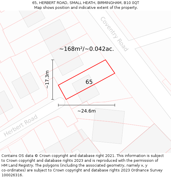65, HERBERT ROAD, SMALL HEATH, BIRMINGHAM, B10 0QT: Plot and title map