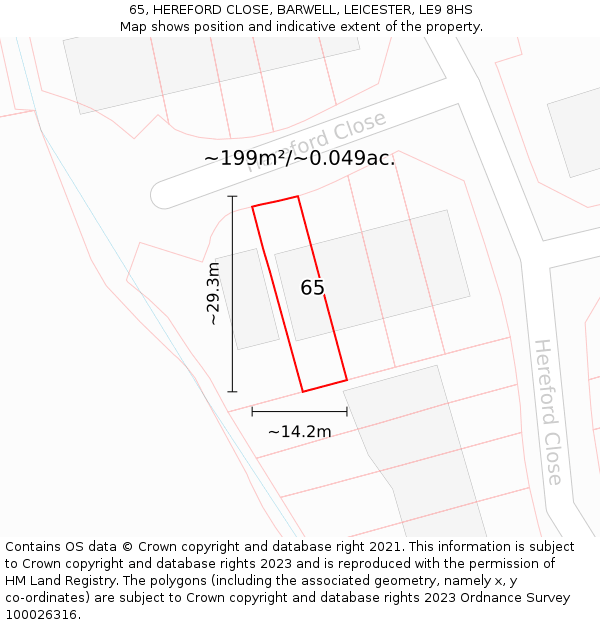 65, HEREFORD CLOSE, BARWELL, LEICESTER, LE9 8HS: Plot and title map